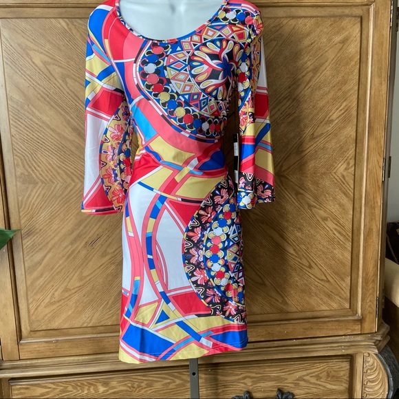 Multicolor floral Geo Print Bodycon shift dress - Picture 6 of 6